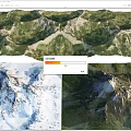 Natural Garden Landscape With Green Mountain Terrain Snow Covered Peaks And Aerial Views