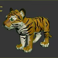 Cute Cartoon Tiger Toy With Orange Black Stripes White Paws And Green Eyes