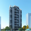 Modern High Rise Residential Building With Glass Facade And Green Surroundings