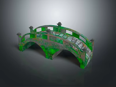 Green Stone Arch Bridge Model With Ornate Railings And Arched Structure 3d model