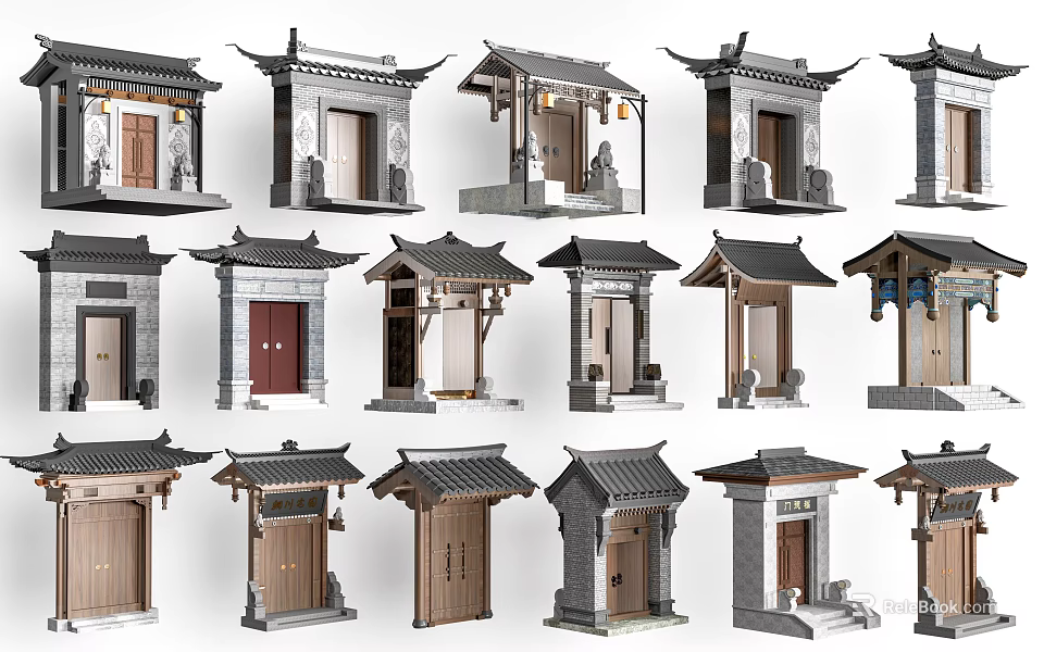 Traditional Chinese Door Architectural Designs With Various Styles Different Shapes And Details 3d model 