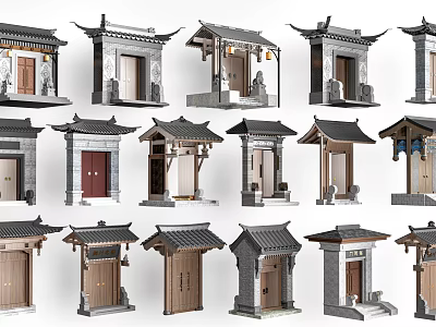 Traditional Chinese Door Architectural Designs With Various Styles Different Shapes And Details 3d model