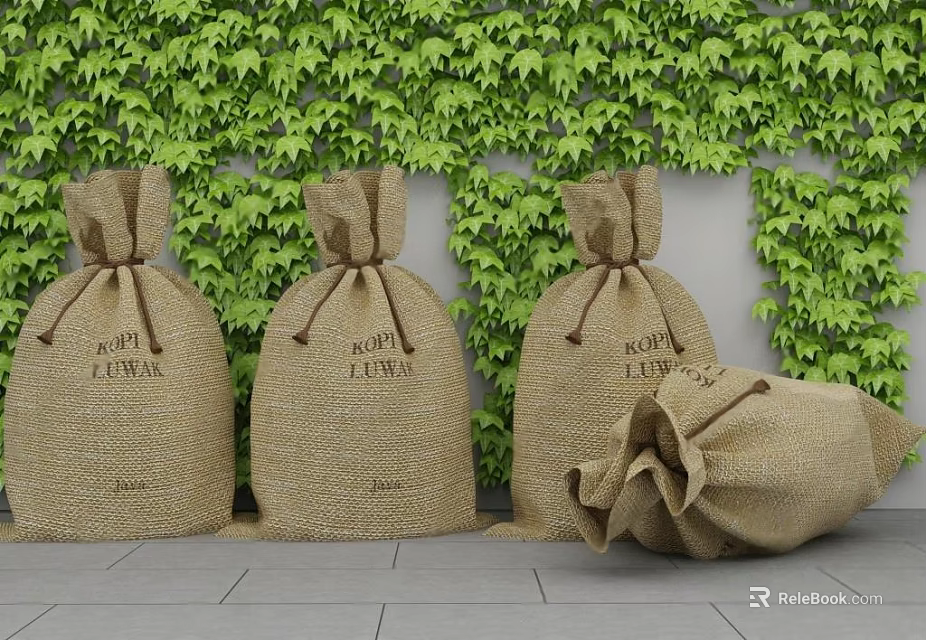 Burlap LUWA Storage Bags For Home Supplies With Green Ivy Background 3d model 