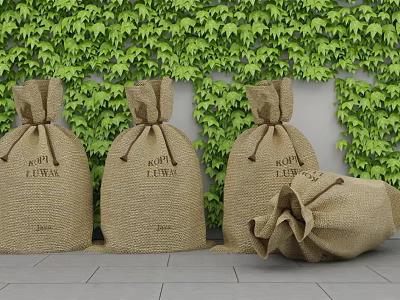 Burlap LUWA Storage Bags For Home Supplies With Green Ivy Background 3d model