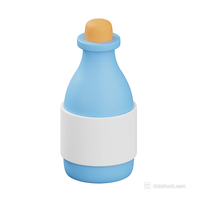 Stylish Blue Beverage Bottle With White Label And Orange Cap 3d model 