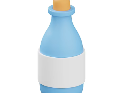 Stylish Blue Beverage Bottle With White Label And Orange Cap 3d model