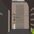Elevator Hallway with Guang Yue Sign VIP Area Marble Wall Archway and Green Plants