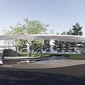 Modern Curved Entrance Gate Design With Trees Water Feature And Pathway