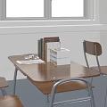 Wooden Study Desk With Chairs And Books Near Window In Bright Room