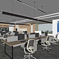 Modern Public Office Space With Desks Computers Ergonomic Chairs And Ceiling Lights 3d model