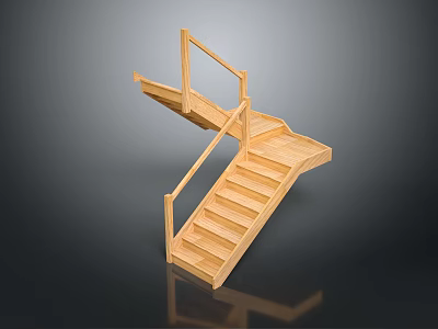 Wooden Staircase With Handrail Landing And Steps For Interior Design 3d model