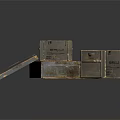 Worn Metal Boxes With Open And Closed Lids And Surface Text Details