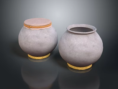 Two Gray Ceramic Jars With Pink Lid And Golden Base Decorative Household Items 3d model