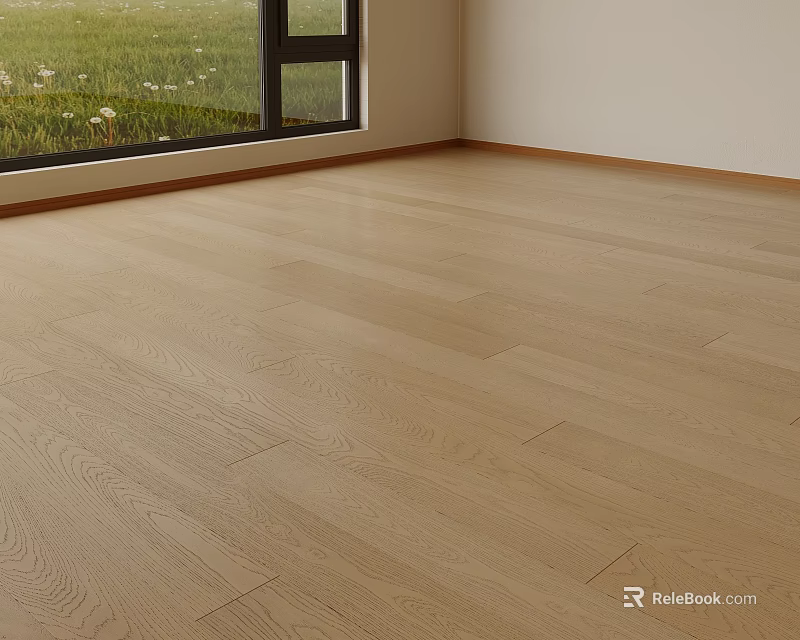 Light Wood Flooring In Bright Room With Window View Of Green Grass 3d model 