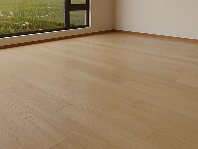 Light Wood Flooring In Bright Room With Window View Of Green Grass 3d model