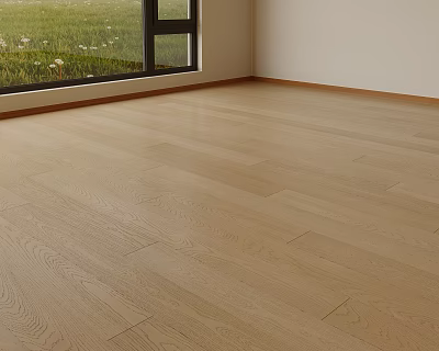 Light Wood Flooring In Bright Room With Window View Of Green Grass 3d model