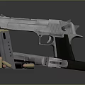 Tactical Silver Handgun With Magazine And Bullets On Reflective Surface 3d model
