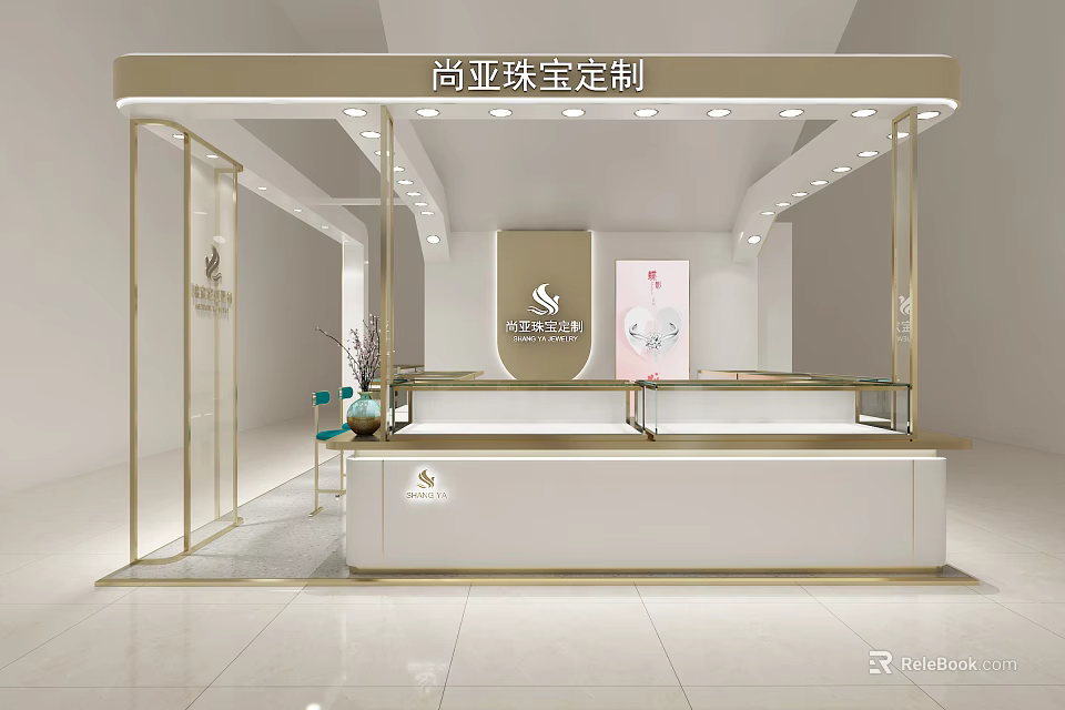 Modern Elegant Jewelry Store Interior Design With Custom Display Counters And Lighting 3d model