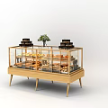 Bakery Glass Fronted Wooden Display Shelf With Bread Pastries Top Plant Boxes 3d model