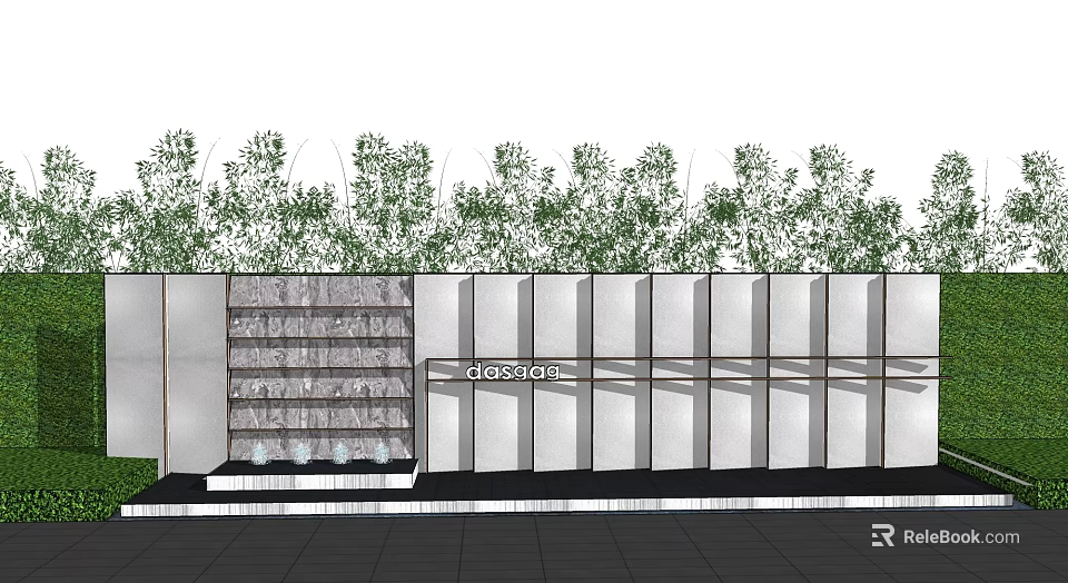 Modern Scenic Wall Design With Horizontal Panels And Lush Greenery 3d model 
