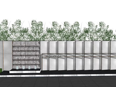 Modern Scenic Wall Design With Horizontal Panels And Lush Greenery 3d model