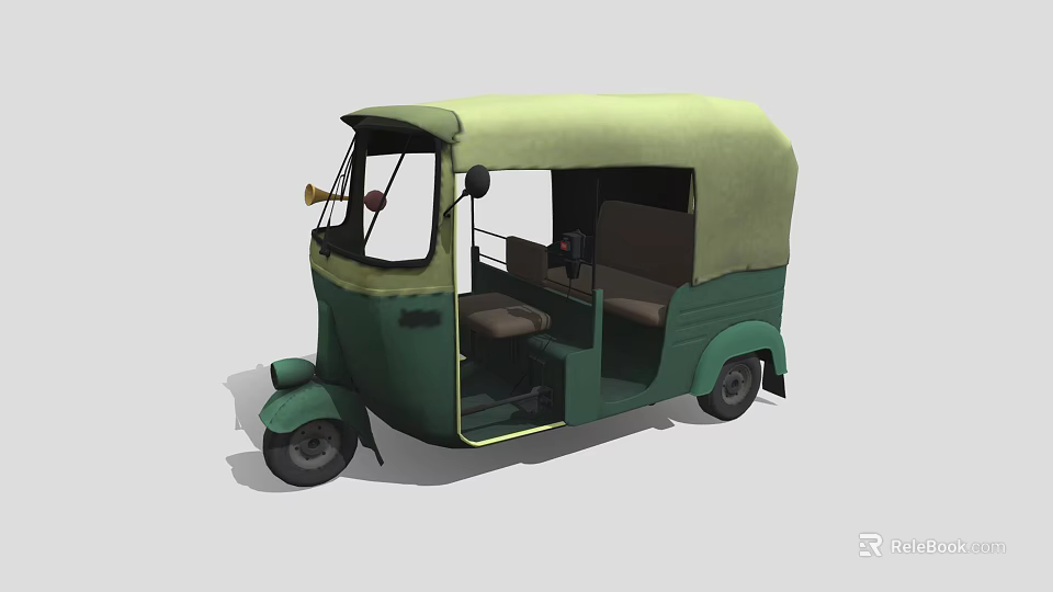 Green Three Wheeled Motorcycle Featuring Canopy Open Door And Interior Seats 3d model