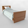 Single Bed with Wooden Frame and Floral Pattern Bedspread and White Pillow 3d model