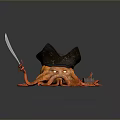 Playful 3D Octopus Wearing Pirate Hat Holding Sword With Small Barrel