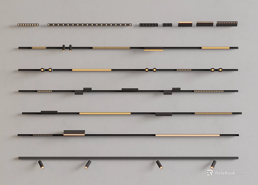 Modern Various Styles Downlights And Spotlights With Black Gold Strip Design For Home Lighting 3d model 