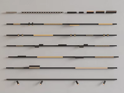 Modern Various Styles Downlights And Spotlights With Black Gold Strip Design For Home Lighting 3d model