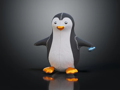 Cute Penguin Plush Doll With Black White Body Orange Feet And Blue Ball 3d model