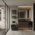 Modern Bathroom Interior With Glass Shower Enclosure Wall Mounted Toilet Floating Vanity And Ambient Lighting