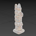 Traditional Wooden Totem Pole Sculpture With Animal Head And Layered Carved Patterns
