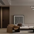 Modern Living Dining Room Interior With Sofa Coffee Table And Abstract Art Pendant Lights
