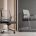Modern Office Chairs Featuring Transparent Mesh Backrest Chrome Metal Frame Wheels And Fixed Base Design 3d model