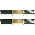 Colorful Striped Awnings with Green White Red Yellow Black Patterns and Scalloped Edges
