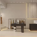 Modern Clothing Store Interior With Clothing Racks Stylish Clothes Fitting Room And Display Counter