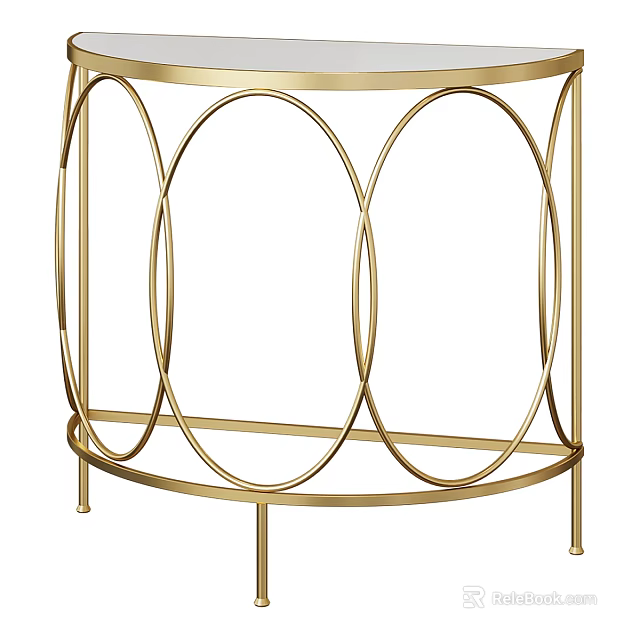 Modern Gold Metal Circular Frame Side Table With Geometric Structure Design 3d model 