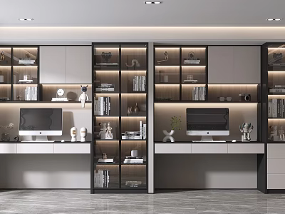 Modern Home Office Desks With Built In Bookshelves Storage And Decorative Accents 3d model