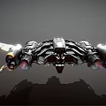 Futuristic Sci Fi Spaceship With Mechanical Engines Blue Yellow Accents And Detailed Structure