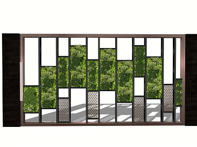 Modern Living Plant Wall With Geometric Grid Frame And Natural Shadow Effects 3d model
