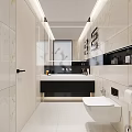 Modern Bathroom Interior With Marble Tiles Toilet Green Bench And Frosted Glass Shower