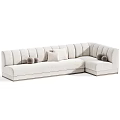 Beige Sofa Design With Soft Pillows And Striped Blanket Shown In Various Angles 3d model