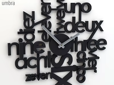 Umbra Stylish Modern Black Wall Clock With Multilingual Number Words Design 3d model
