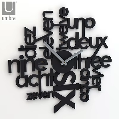 Umbra Stylish Modern Black Wall Clock With Multilingual Number Words Design 3d model