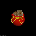 Red Fabric Bag As Daily Necessity With Yellow Rope And Gold Ingots Inside