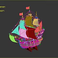 Detailed Wooden Ship Model With Brown Hull And Sails Black Flags And Wooden Stand