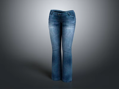 Classic Blue Flared Denim Jeans With Pockets And Slim Fit Design 3d model