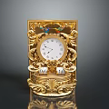 Antique Golden Ornate Carved Table Clock With White Dial And Calendar