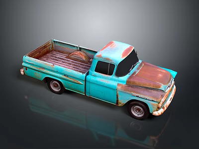 Vintage Chevrolet Pickup Model with Blue Body Rusty Details Decorative Household Display Ornament 3d model